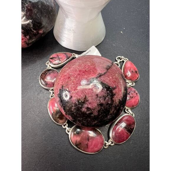 New Rhodonite free form sterling silver link bracelet - Picture 9 of 11